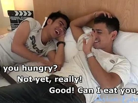 Young Asian men having sex in their first porn video.