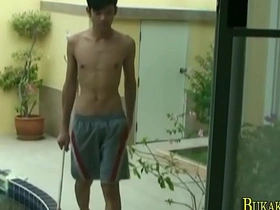 Asian twink gets a rough anal fuck outdoors