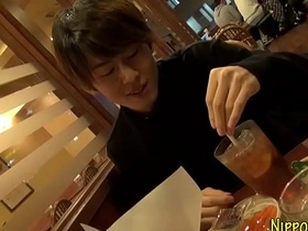 Japanese boy playing with his ass using a toy