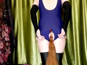 Pretty boy in Japanese swimsuit, solo play with a big dick