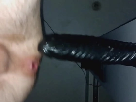 Harshly penetrating my tight rear with a dildo