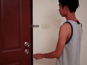 Aroused adorable boy plays with his penis