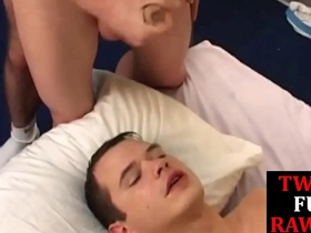 Three gay amateurs having fun with dick sucking and barebacking