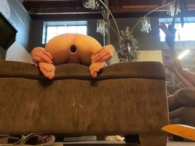 Gay big cock enjoys kinky poses with toy and foot fetish